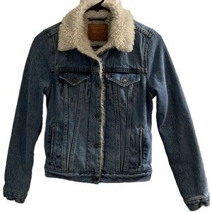 Levi Strauss Women's Size  XS Blue Denim Jean Jacket Coat Fleece
